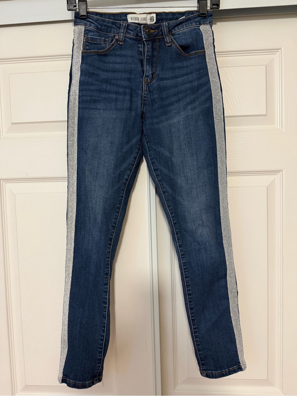 Mignon Jeans Blue Denim 5-Pocket Jeans Silver Glitter Side Stripe – Juniors 3